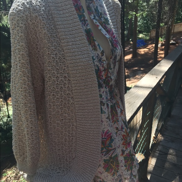 Dana Buchman nubby oatmeal colored 3-/4 sleeve cardigan  chunky knit ,HP25x2 - Picture 4 of 9